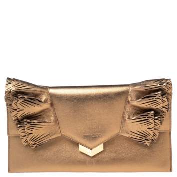 Pre Owned Jimmy Choo Gold Leather Isabella Clutch