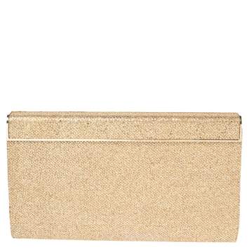Pre Owned Jimmy Choo Metallic Gold Glitter Cayla Clutch