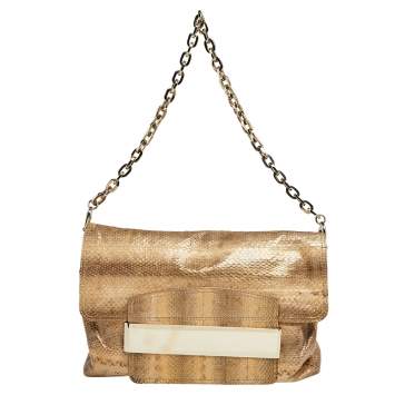 مملوكة مسبقًا Jimmy Choo Brown Snakeskin Carolina Chain Shoulder Bag