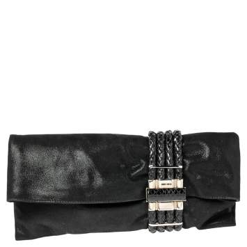 Pre Owned Jimmy Choo Black Leather and Suede Chandra Clutch