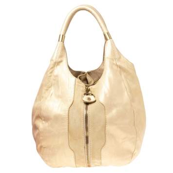 Pre Owned Jimmy Choo Beige/Gold Leather and Suede Mandah Expandable Bag