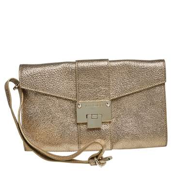 Pre Owned Jimmy Choo Metallic Gold Leather Rebel Clutch