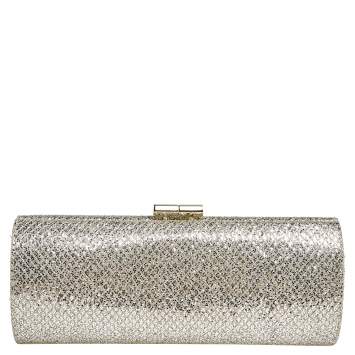 Pre Owned Jimmy Choo Silver/Gold Glitter Fabric Twill Tube Clutch