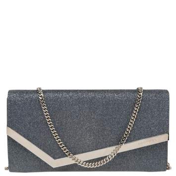 Pre Owned Jimmy Choo Blue Glitter Fabric Erica Clutch