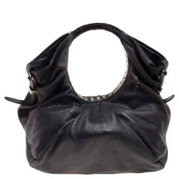 Pre Owned Jimmy Choo Black Leather Embellished Hobo