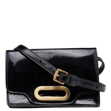 Pre Owned Jimmy Choo Black Patent Leather Flap Crossbody Bag