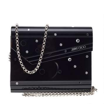 Pre Owned Jimmy Choo Black Acrylic Crystal Embellished Candy Clutch