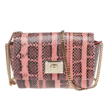 مملوكة مسبقًا Jimmy Choo Pink/Black Python Leather Chain Flap Shoulder Bag