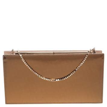 Pre Owned Jimmy Choo Metallic Gold Leather Chain Clutch