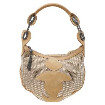 Pre Owned Jimmy Choo Beige Suede Crystal Embellished Hobo
