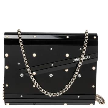 Pre Owned Jimmy Choo Black Acrylic Crystal Embellished Candy Clutch
