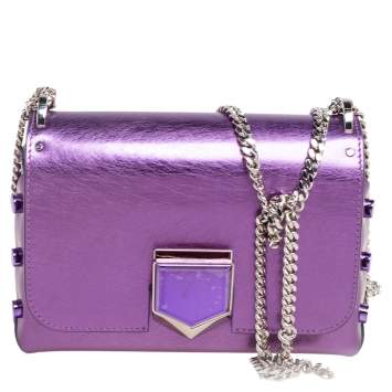 Pre Owned Jimmy Choo Metallic Purple Leather Lockett City Shoulder Bag