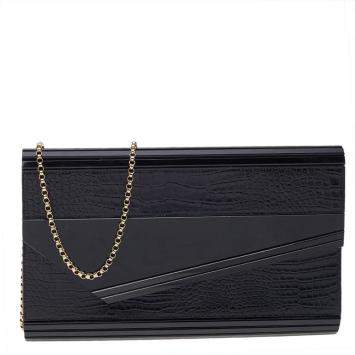 Pre Owned Jimmy Choo Black Acrylic And Croc Embossed Candy Chain Clutch