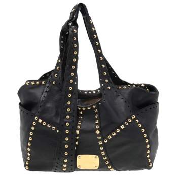 Pre Owned Jimmy Choo Black Leather Studded Shoulder Bag