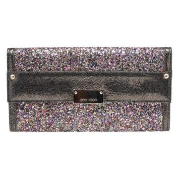 Pre Owned Jimmy Choo Metallic Grey Leather And Glitter Reese Clutch