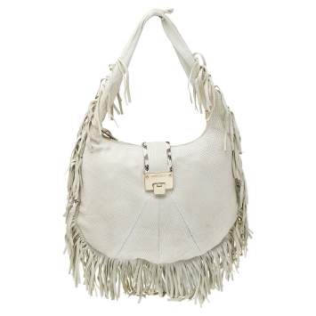 Pre Owned Jimmy Choo White Snakeskin Embossed Leather Hobo