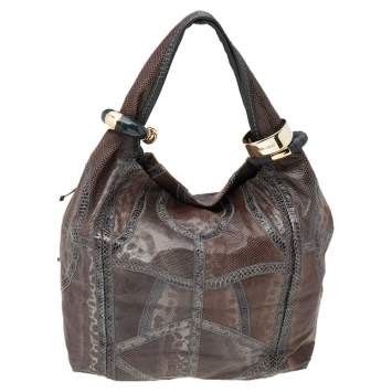 Pre Owned Jimmy Choo Brown Snakeskin Saba Hobo