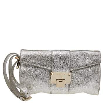 Pre Owned Jimmy Choo Metallic Silver Leather Rebel Clutch
