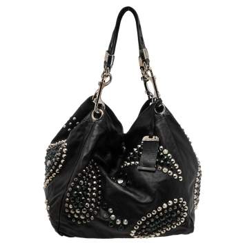 Pre Owned Jimmy Choo Black Soft Leather Studded Tote