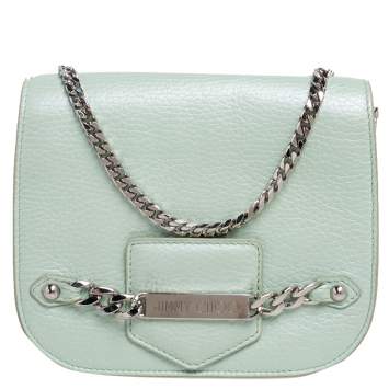 Pre Owned Jimmy Choo Metallic Mint Green Leather Shadow Chain Bag