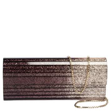 Pre Owned Jimmy Choo Brown Ombre Glitter Acrylic Sweetie Chain Clutch