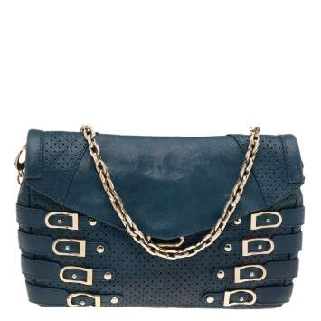 Pre Owned Jimmy Choo Blue Leather Brix Chain Clutch