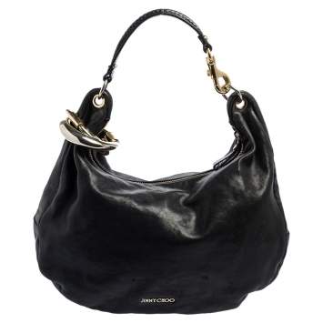Pre Owned Jimmy Choo Black Leather and Snakeskin Trim Sky Hobo