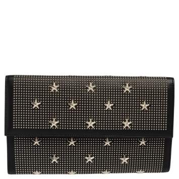 Pre Owned Jimmy Choo Black Leather Star Studded Flap Clutch