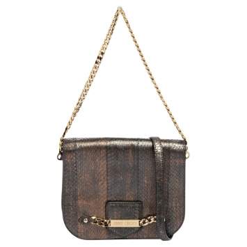 Pre Owned Jimmy Choo Metallic Bronze/Gunmetal Python Shadow Crossbody Bag