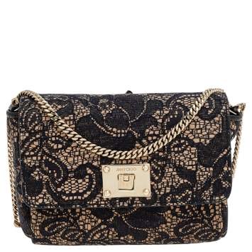 مملوكة مسبقًا Jimmy Choo Black/Beige Lace And Suede Mini Ruby Crossbody Bag