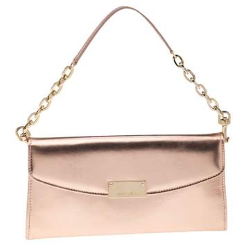 Pre Owned Jimmy Choo Rose Gold Patent Leather Riane Chain Clutch