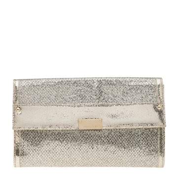Pre Owned Jimmy Choo Metallic Gold Leather and Glitter Reese Clutch