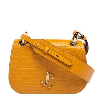 مملوكة مسبقًا Jimmy Choo Mustard Croc Embossed Leather Varenne Shoulder Bag