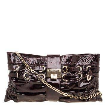 Pre Owned Jimmy Choo Black/Red Patent Leather Rio Clutch Bag