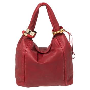 Pre Owned Jimmy Choo Red Leather Medium Saba Hobo