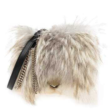 مملوكة مسبقًا Jimmy Choo White Mink Fur Lockett Chain Shoulder Bag