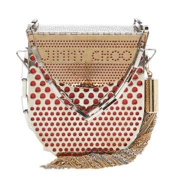 Pre Owned Jimmy Choo Gold/Orange Perforated Metal And Leather Milla Shoulder Bag