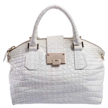 Pre Owned Jimmy Choo White Croc Embossed Leather Romeo Satchel
