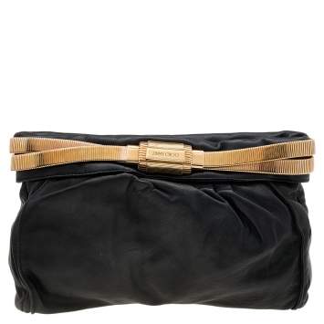 Pre Owned Jimmy Choo Black Leather Oversized Chain Zip Clutch