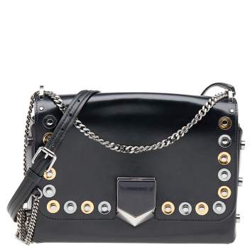 مملوكة مسبقًا Jimmy Choo Black Leather Studded Flap Lockett Shoulder Bag