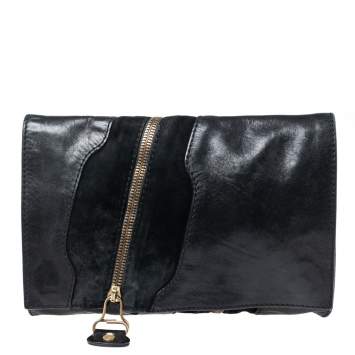 Pre Owned Jimmy Choo Black Suede and Leather Martha Clutch