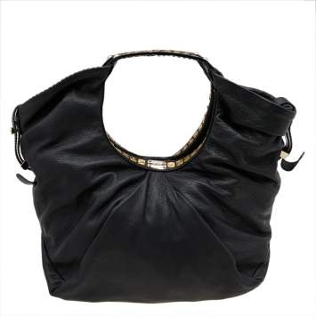 Pre Owned Jimmy Choo Black Leather Embellished Hobo