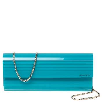 Pre Owned Jimmy Choo Teal Blue Acrylic Sweetie Clutch