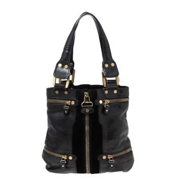Pre Owned Jimmy Choo Black Leather And Suede Mona Tote