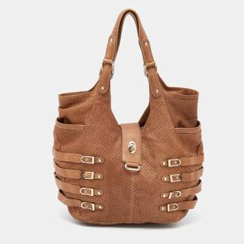 Pre Owned Jimmy Choo Brown Perforated Leather Bardia Shoulder Bag