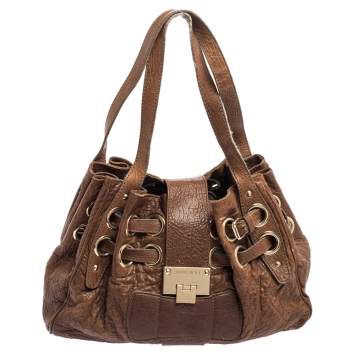 Pre Owned Jimmy Choo Brown Textured Leather Ramona Tote