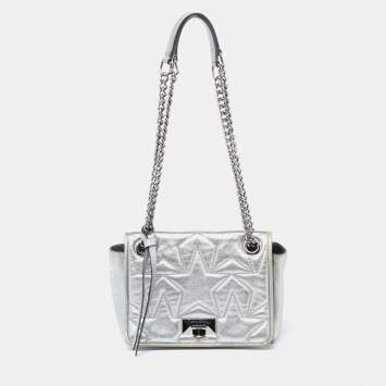 Pre Owned Jimmy Choo Metallic Silver Leather Star Helia Chain Shoulder Bag