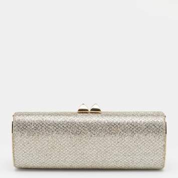 Pre Owned Jimmy Choo Metallic Gold Glitter Fabric Clutch
