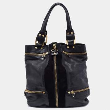 Pre Owned Jimmy Choo Black Leather and Suede Mona Tote