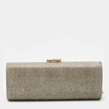 Pre Owned Jimmy Choo Metallic Gold Glitter Fabric Tube Clutch